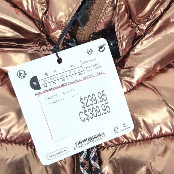 Desigual Jasmine Gold Metallic Puffer Padded Women's Jacket - US Size XS - NWT - Picture 6 of 14